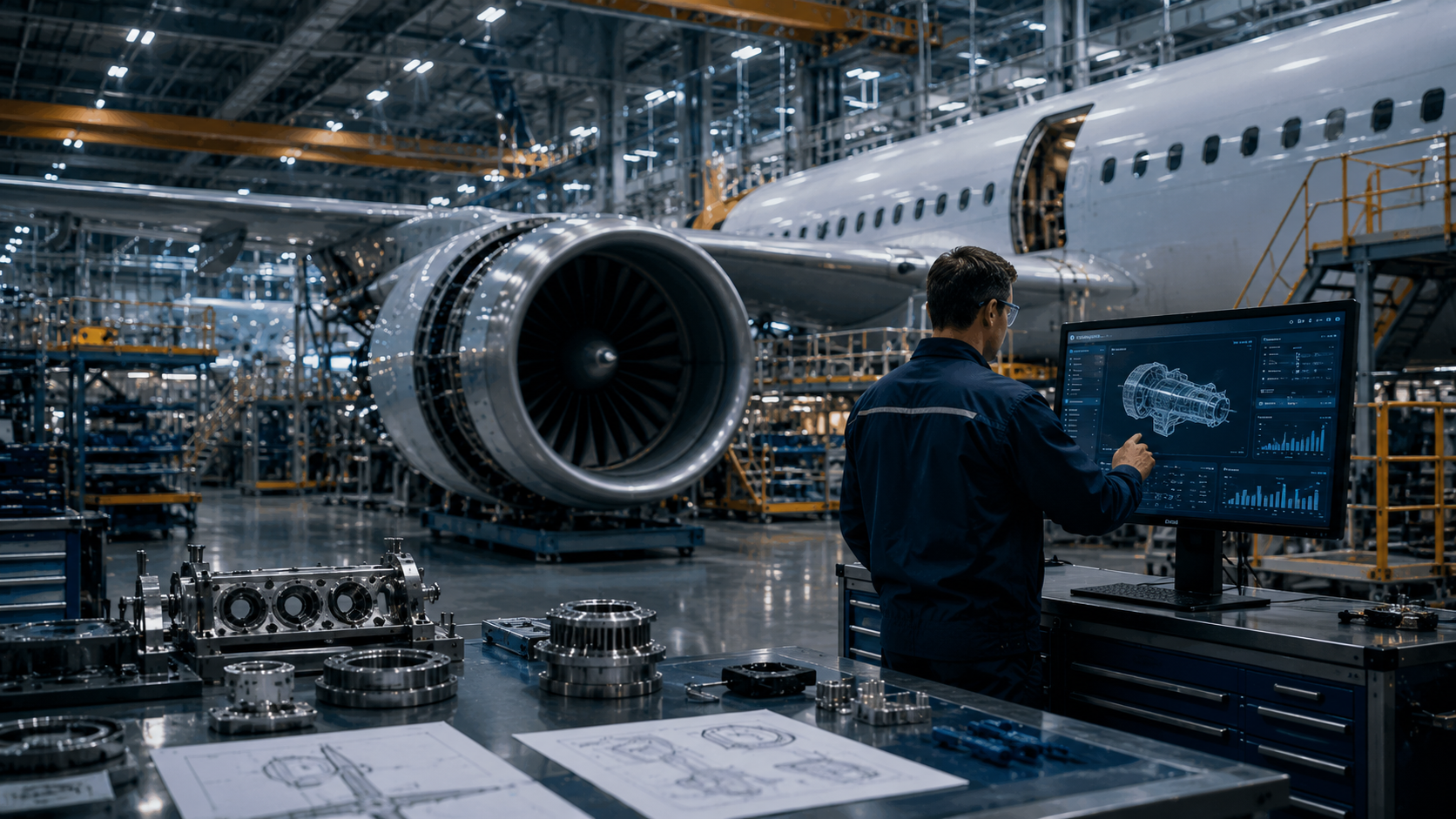 Production aéronautique avec assemblage de pièces mécaniques de précision